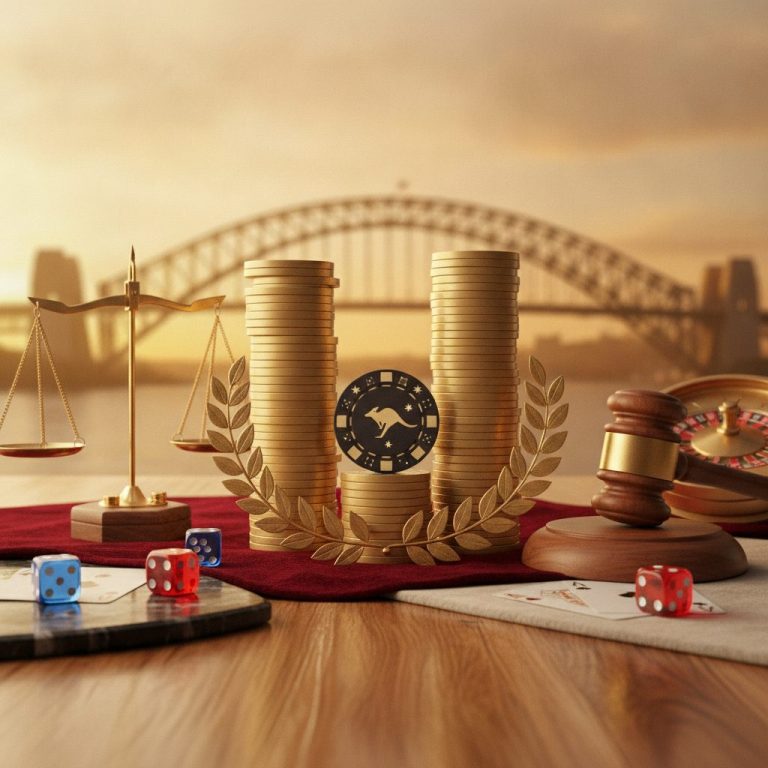 Casino chips and gaming table setting representing online gambling payment methods in Australia
