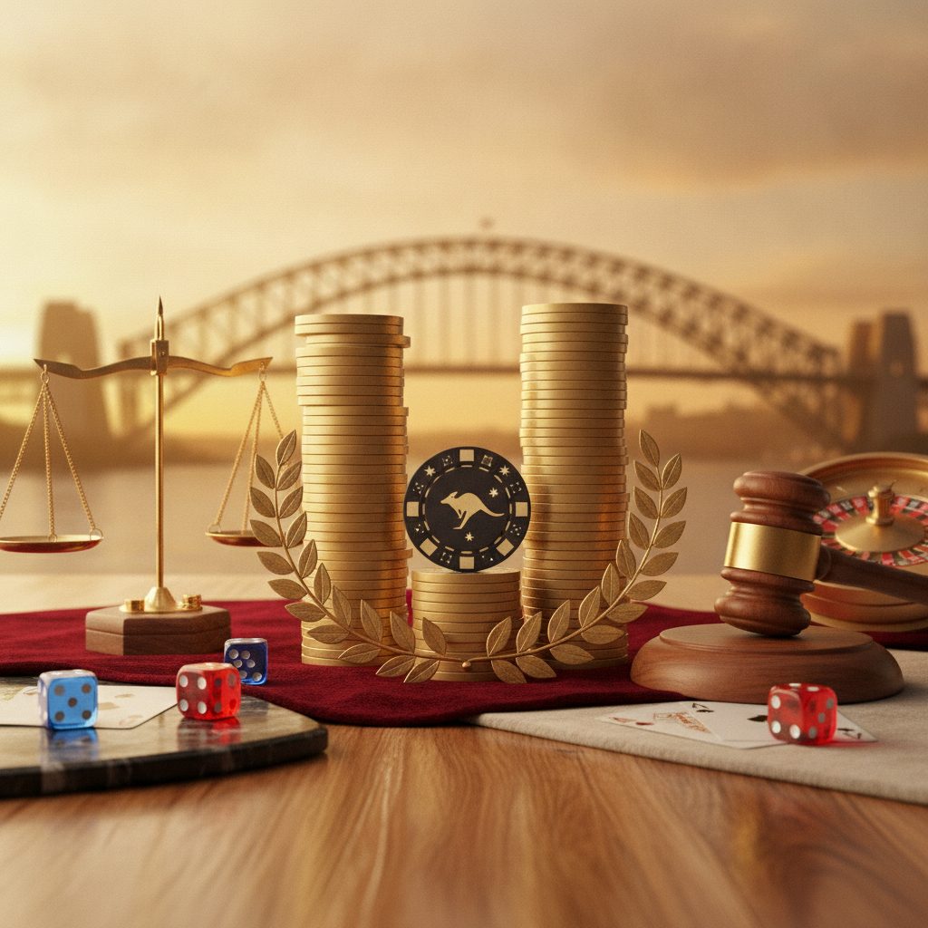 Casino chips and gaming table setting representing online gambling payment methods in Australia