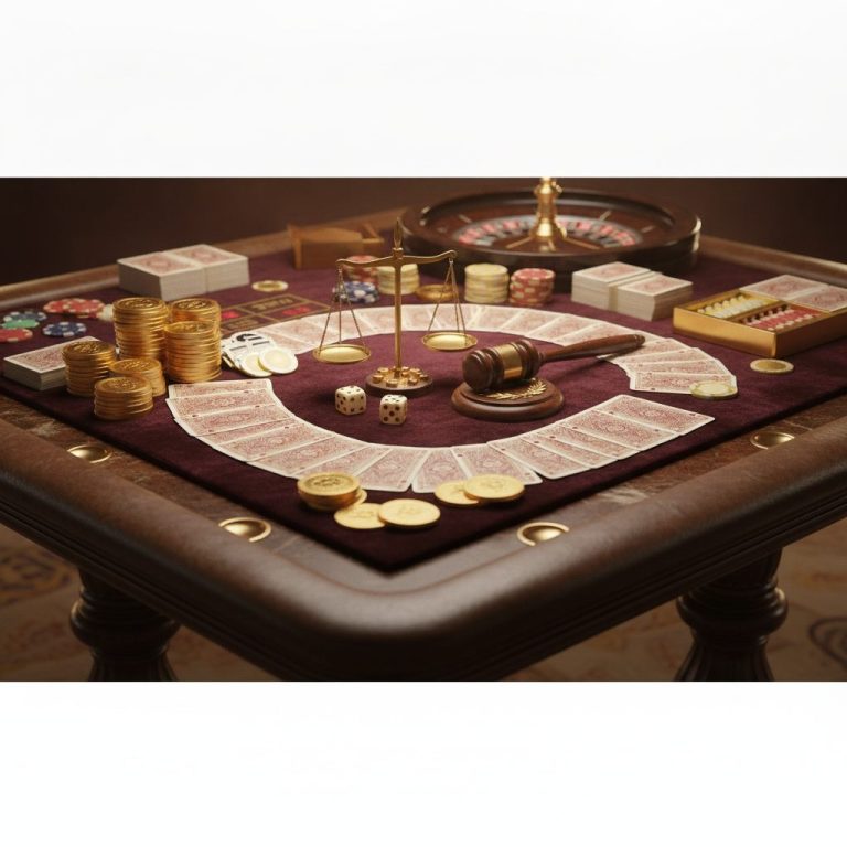 Casino gaming elements including coins, cards and dice on velvet surface representing welcome bonus casino offerings